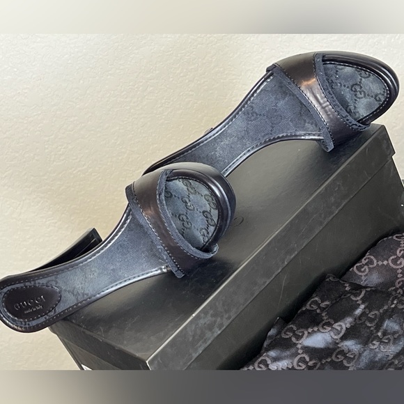 Gucci Logo high heel strapless sandals black leather size 8 - Picture 5 of 13